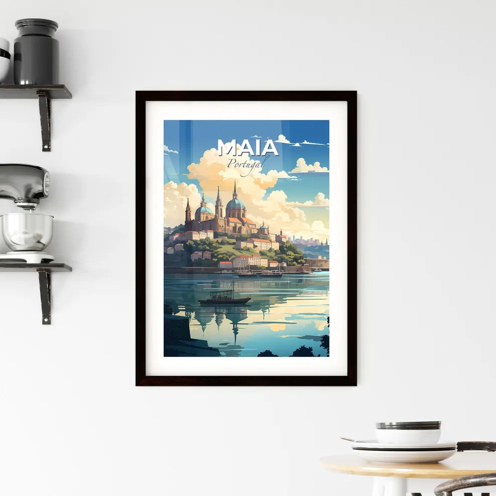 Maia, Portugal, A Poster of a castle on a hill with a boat on the water Default Title