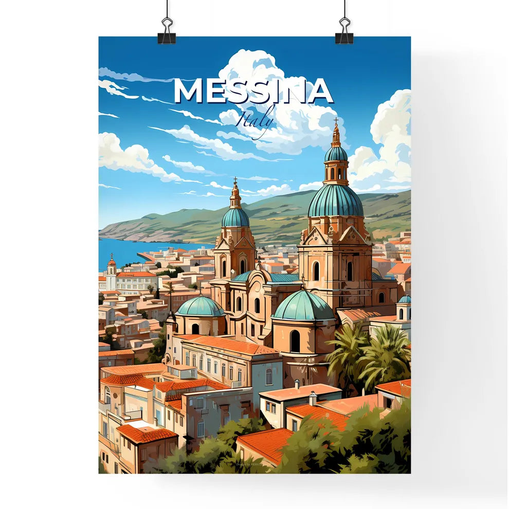 Messina, Italy, A Poster of a large building with blue domes and a blue roof Default Title