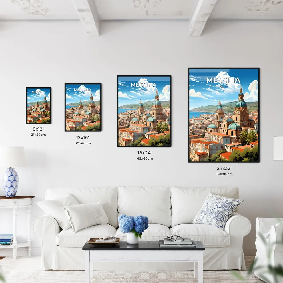Messina, Italy, A Poster of a large building with blue domes and a blue roof Default Title