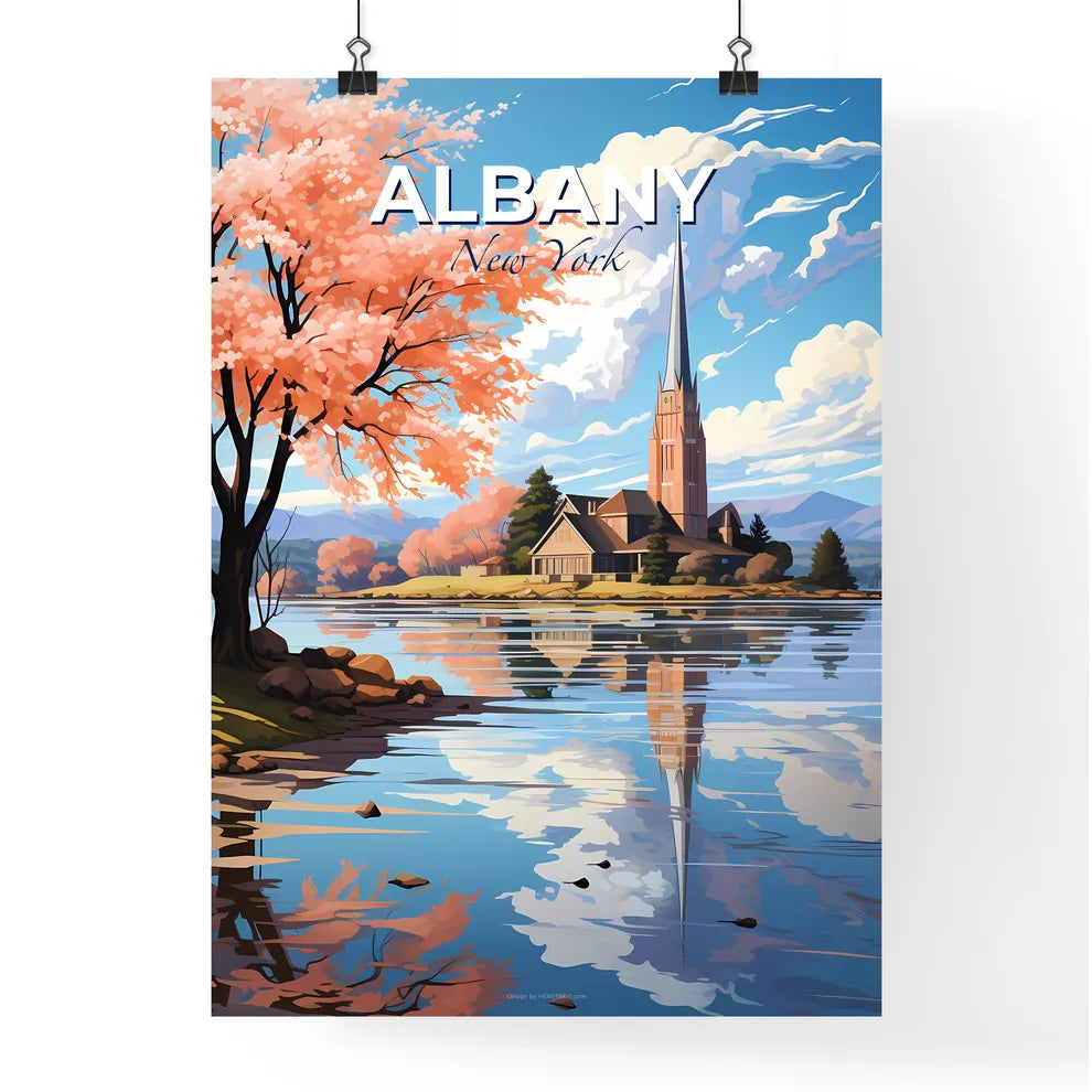 Albany, New York, A Poster of a church on a small island with a tree and a lake Default Title