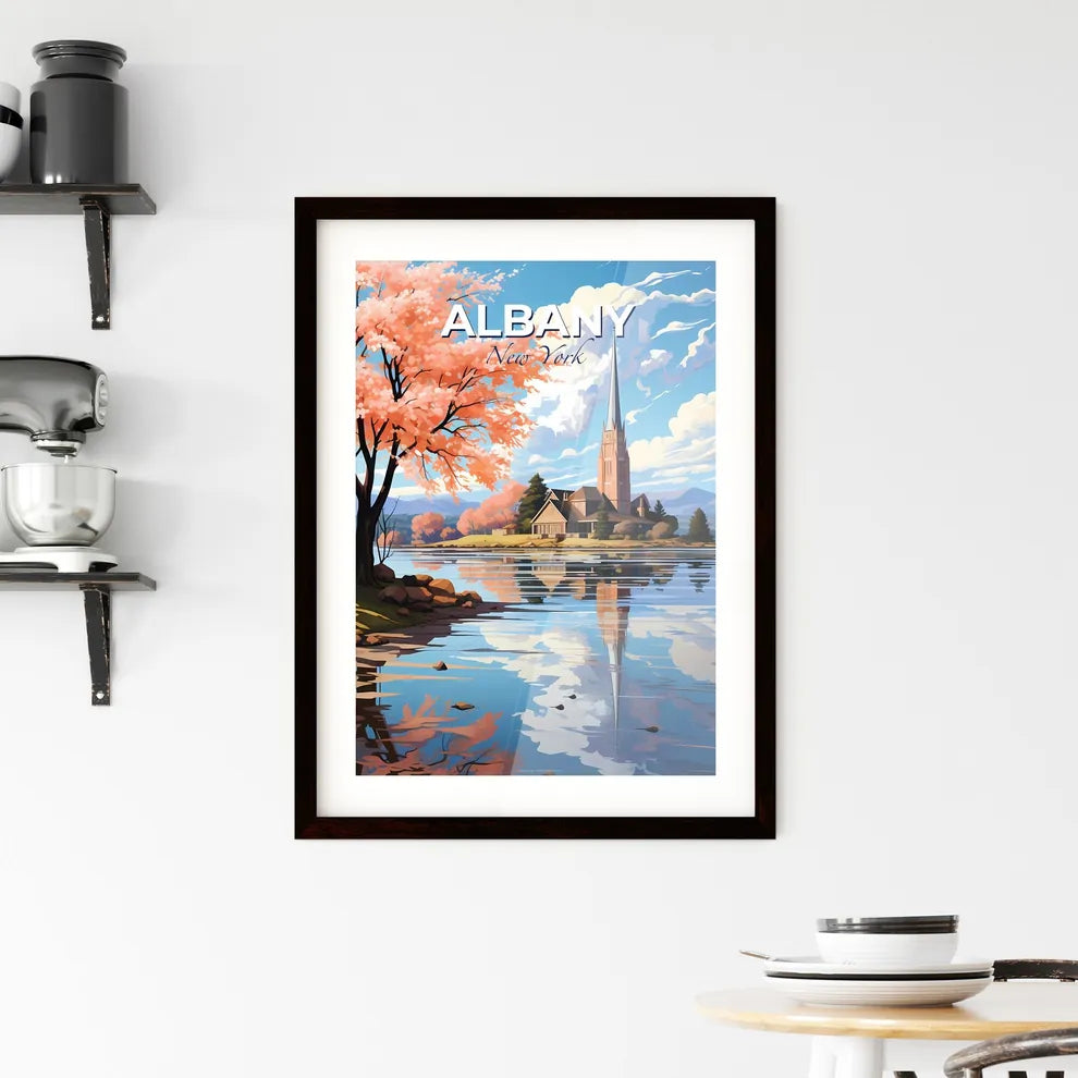 Albany, New York, A Poster of a church on a small island with a tree and a lake Default Title