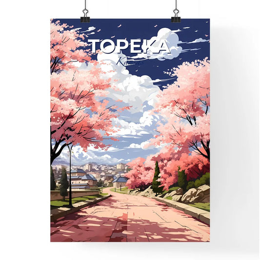 Topeka, Kansas, A Poster of a road with pink trees and buildings Default Title