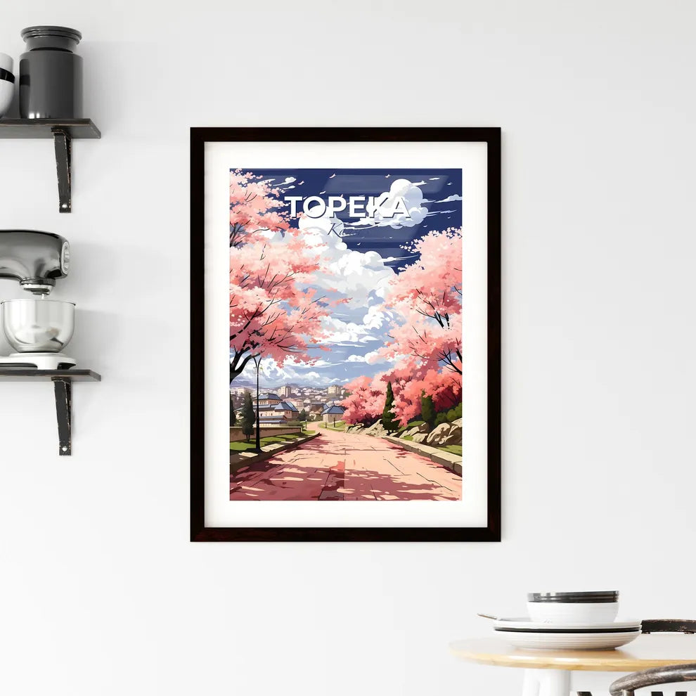 Topeka, Kansas, A Poster of a road with pink trees and buildings Default Title