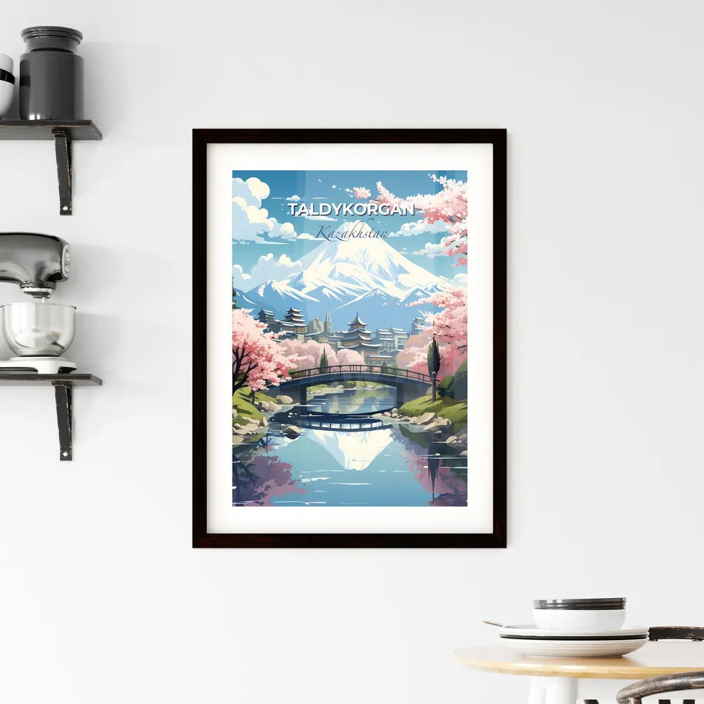 Taldykorgan, Kazakhstan, A Poster of a bridge over a river with a mountain in the background Default Title