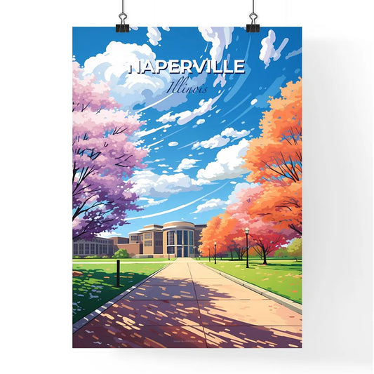 Naperville, Illinois, A Poster of a sidewalk with trees and a building in the background Default Title