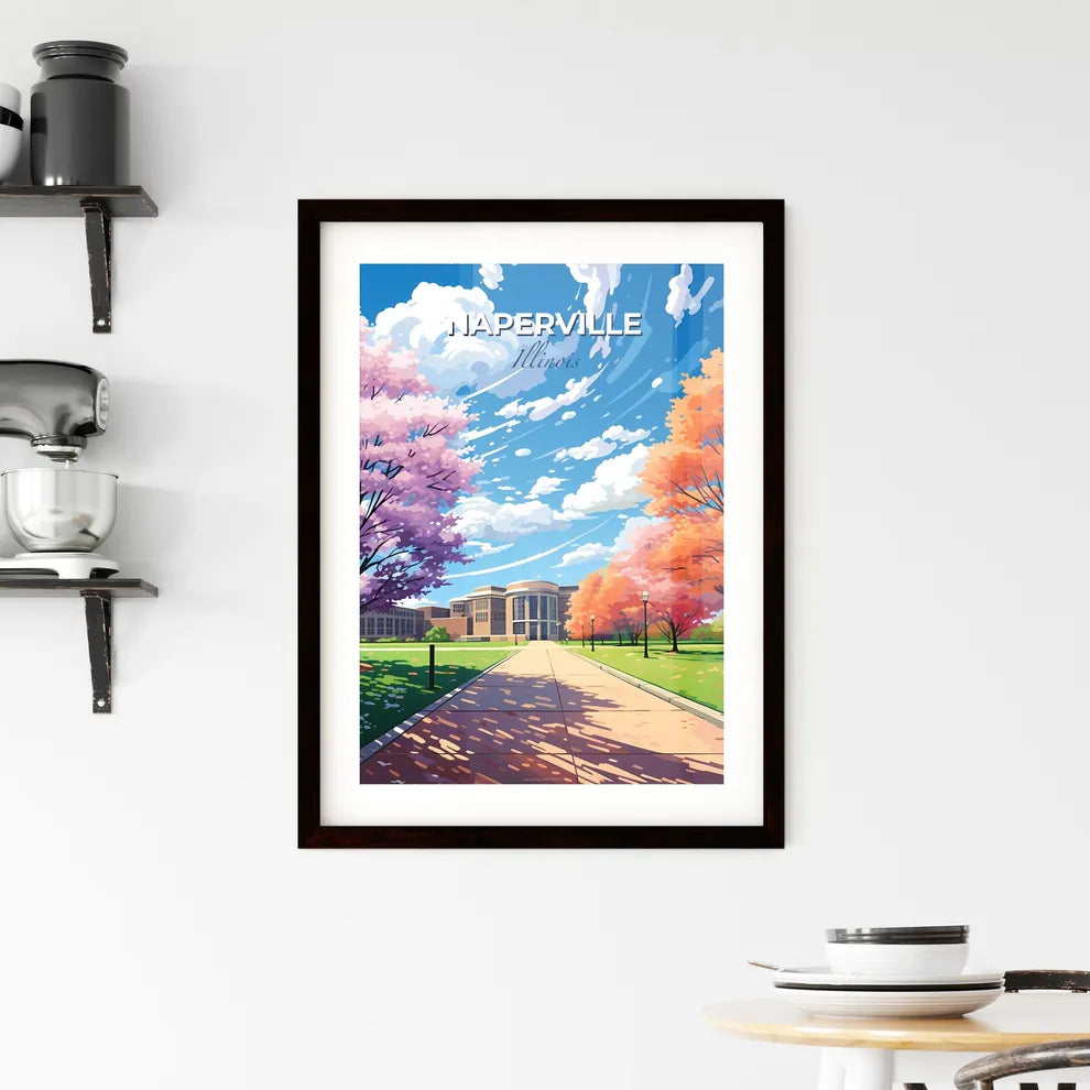 Naperville, Illinois, A Poster of a sidewalk with trees and a building in the background Default Title