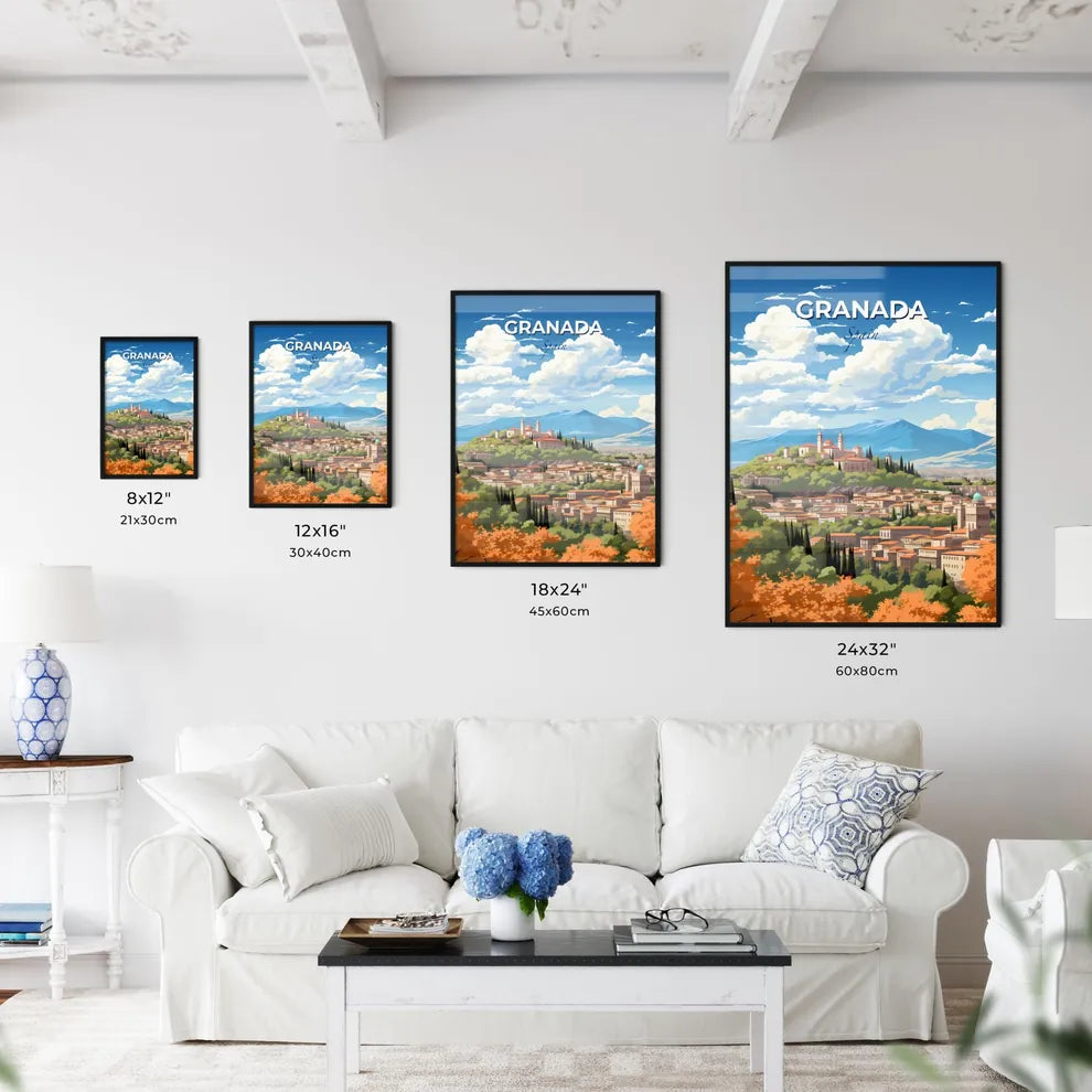 Granada, Spain, A Poster of a city with buildings and trees Default Title