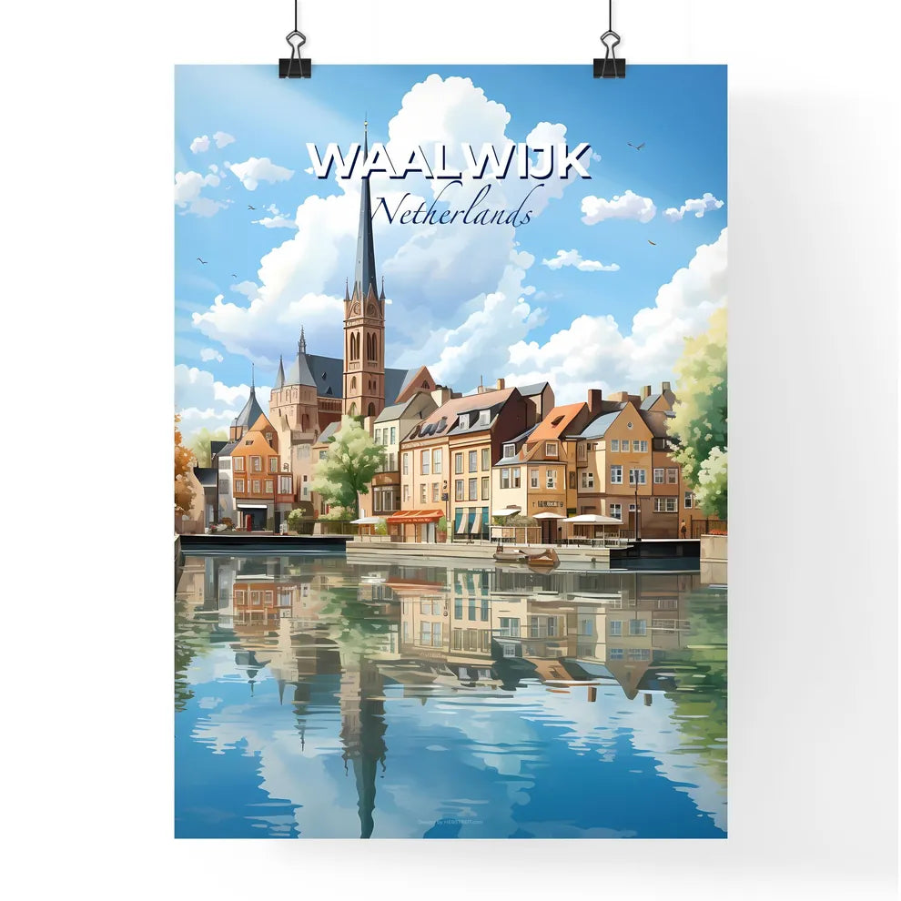 Waalwijk, Netherlands, A Poster of a water body with buildings and trees Default Title