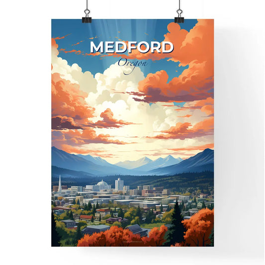 Medford, Oregon, A Poster of a landscape of a city with mountains and trees Default Title