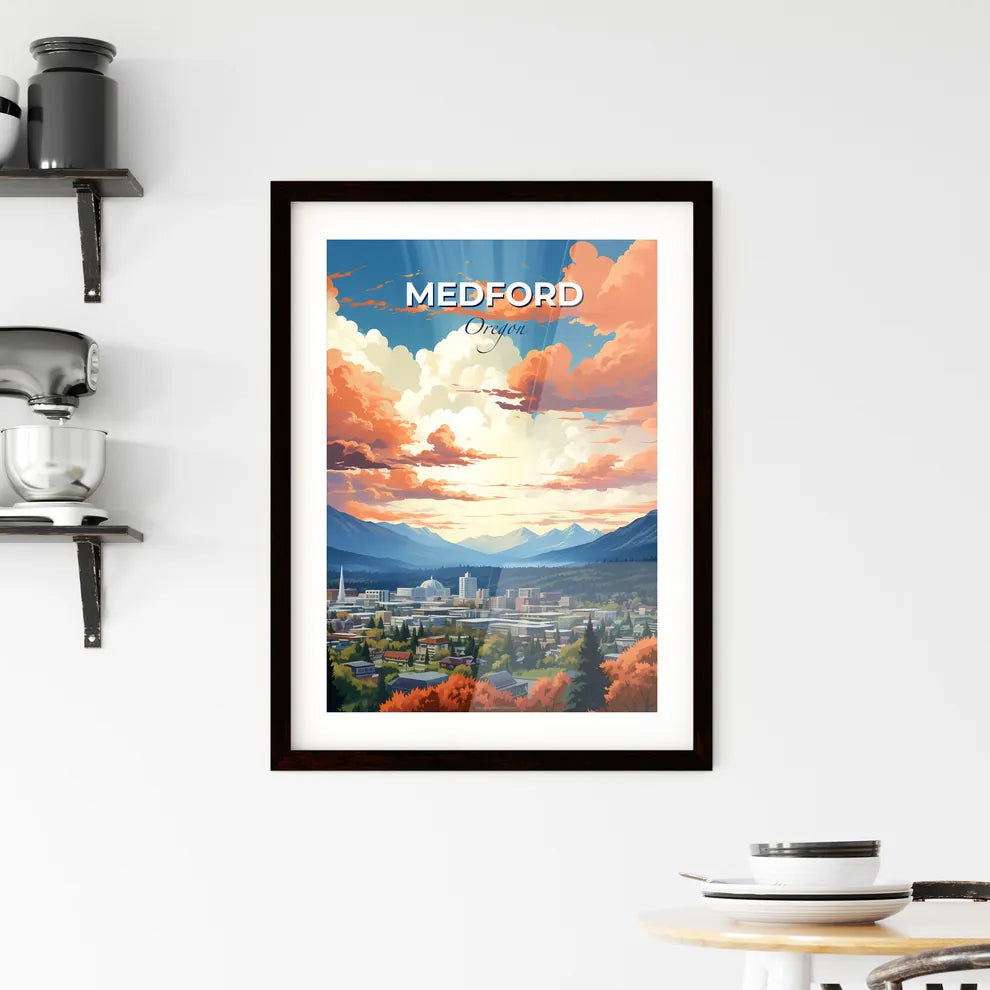 Medford, Oregon, A Poster of a landscape of a city with mountains and trees Default Title