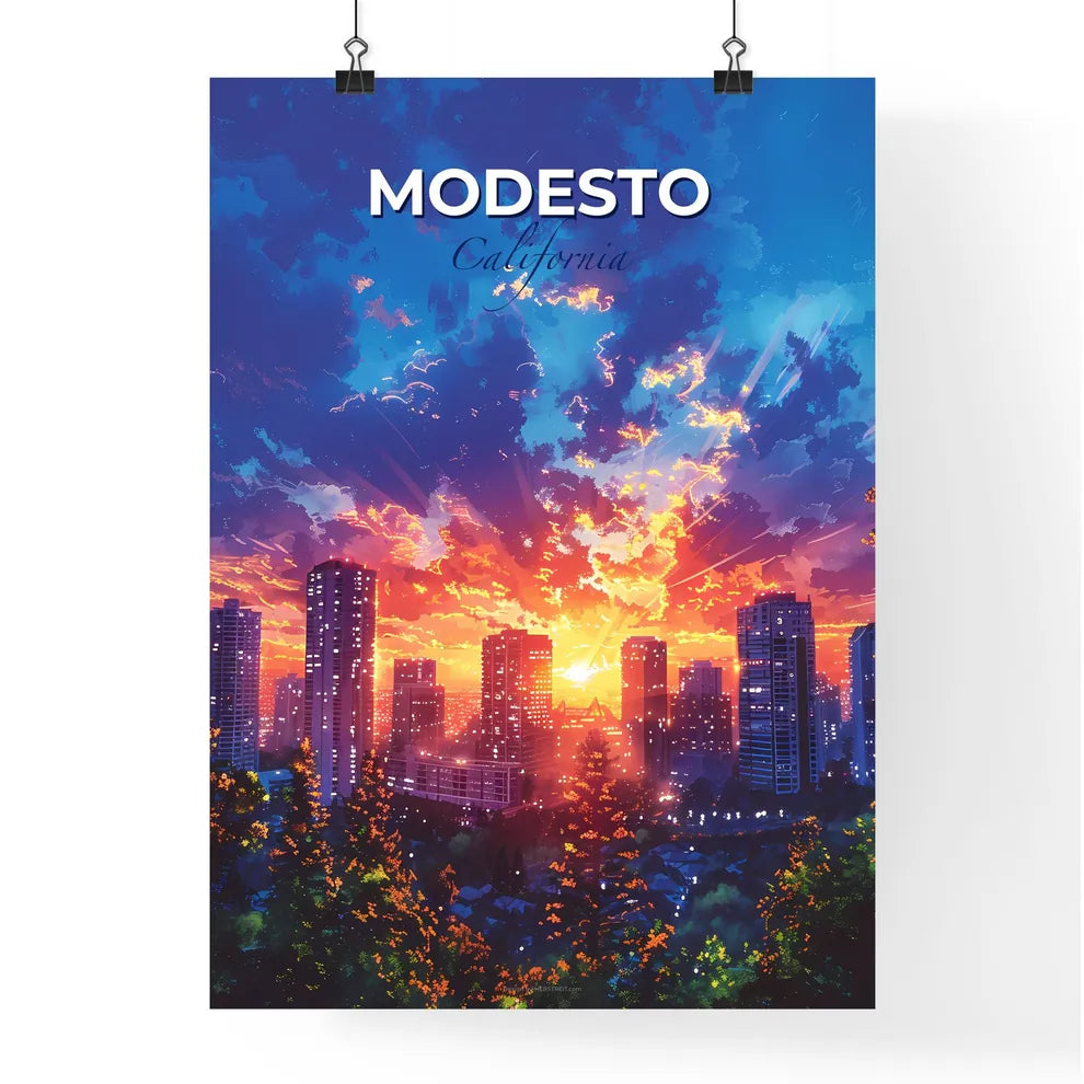 Modesto, California, A Poster of a sunset over a city Default Title