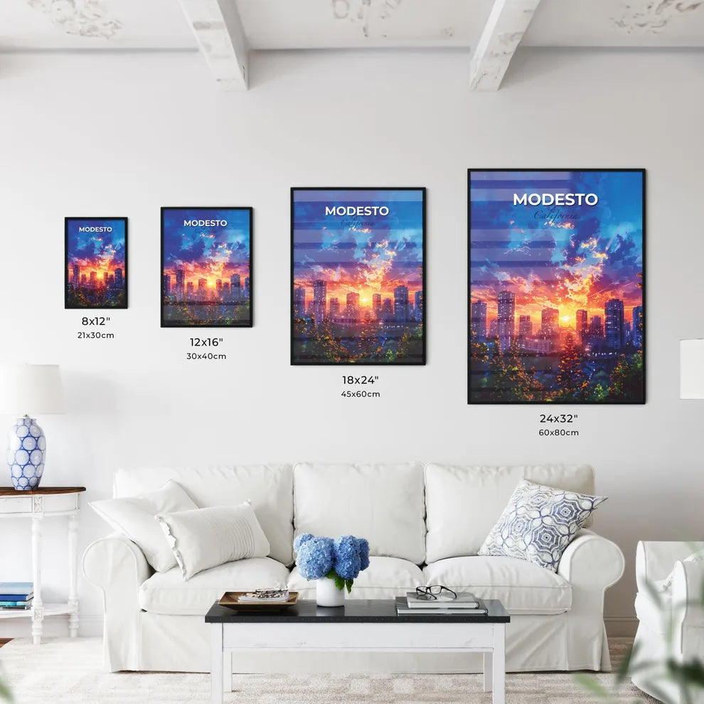 Modesto, California, A Poster of a sunset over a city Default Title