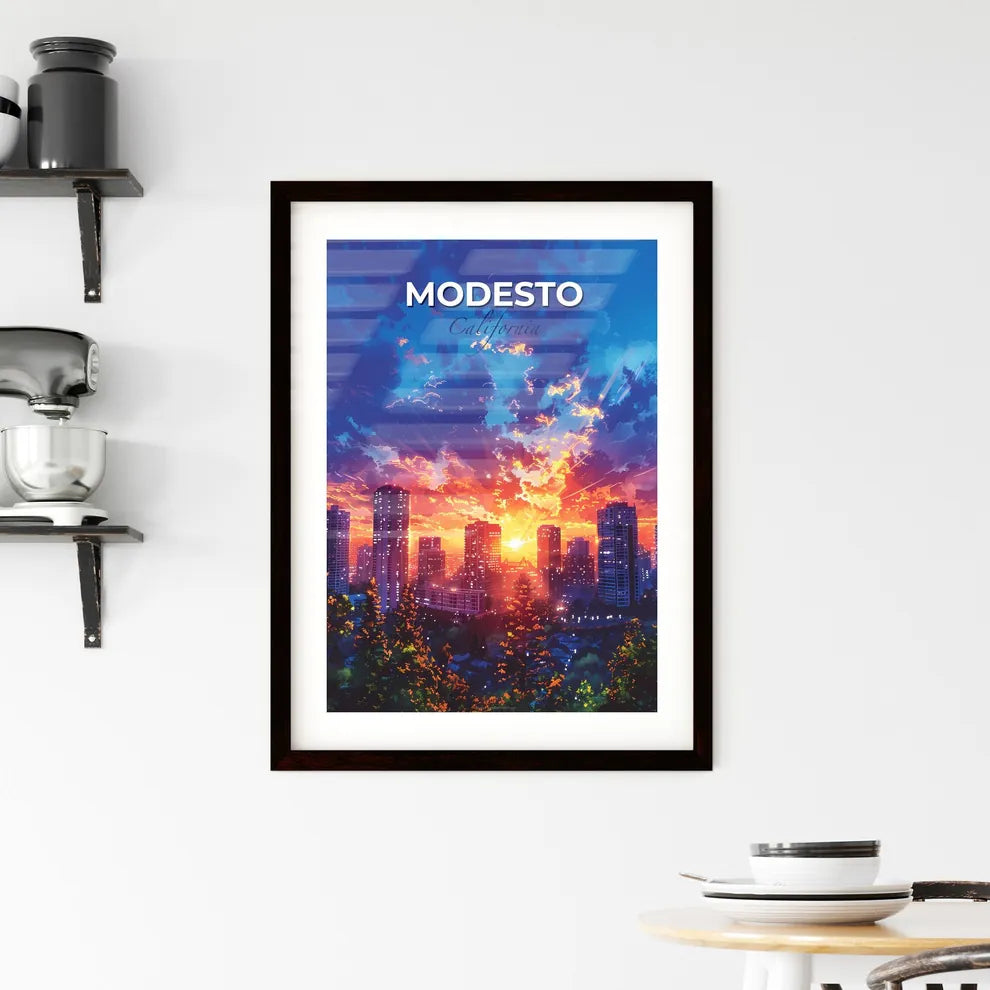 Modesto, California, A Poster of a sunset over a city Default Title