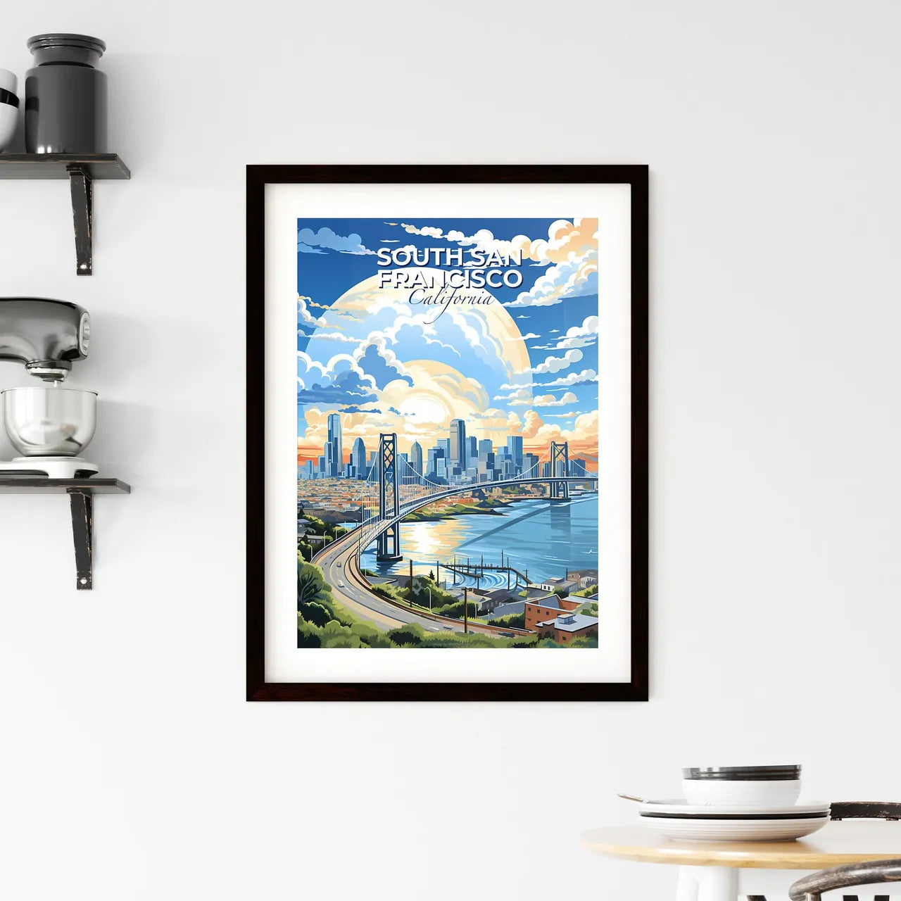 South San Francisco, California, A Poster of a bridge over a river with a city in the background Default Title