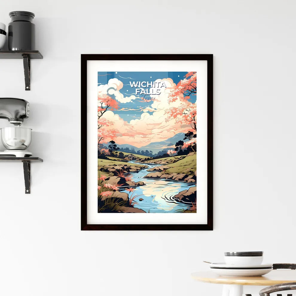 Wichita Falls, Texas, A Poster of a river running through a valley with trees and pink flowers Default Title