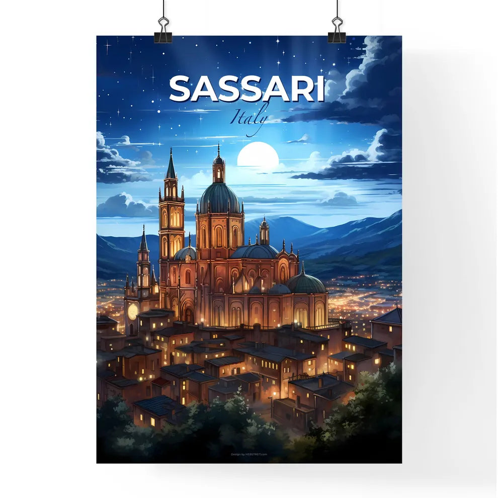 Sassari, Italy, A Poster of a building with towers and a dome on top of a city Default Title