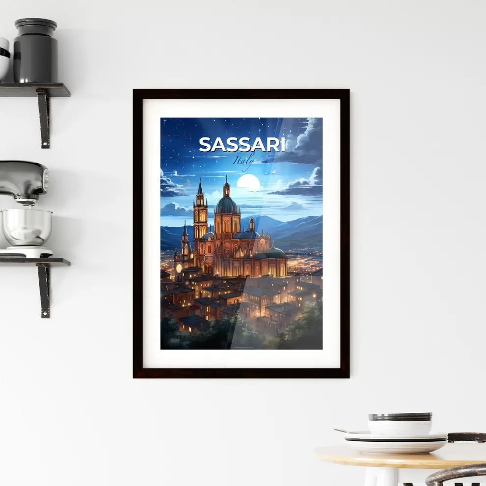 Sassari, Italy, A Poster of a building with towers and a dome on top of a city Default Title