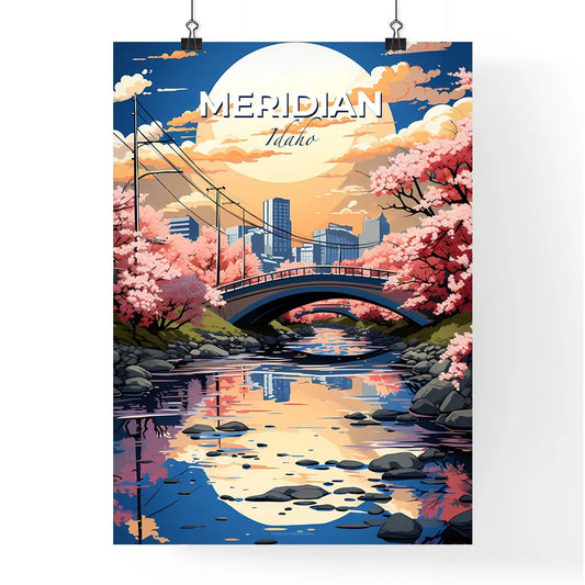 Meridian, Idaho, A Poster of a bridge over a river with pink flowers Default Title