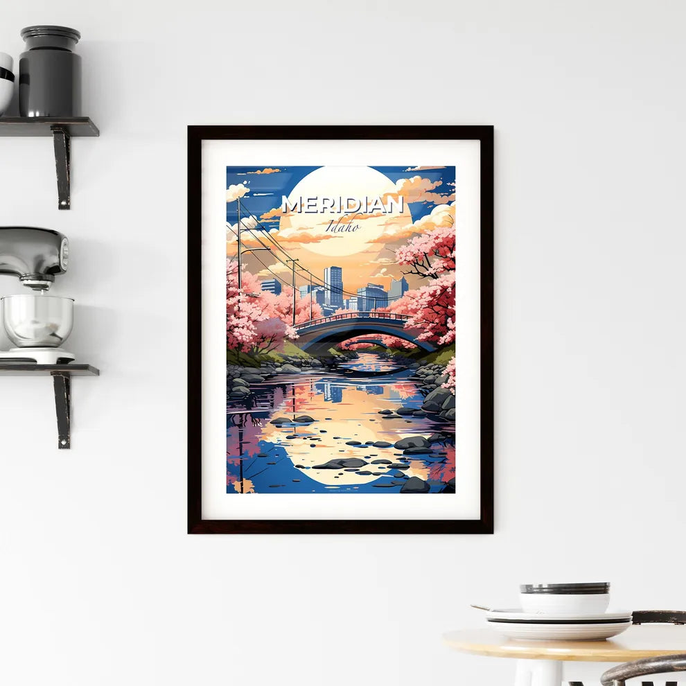 Meridian, Idaho, A Poster of a bridge over a river with pink flowers Default Title