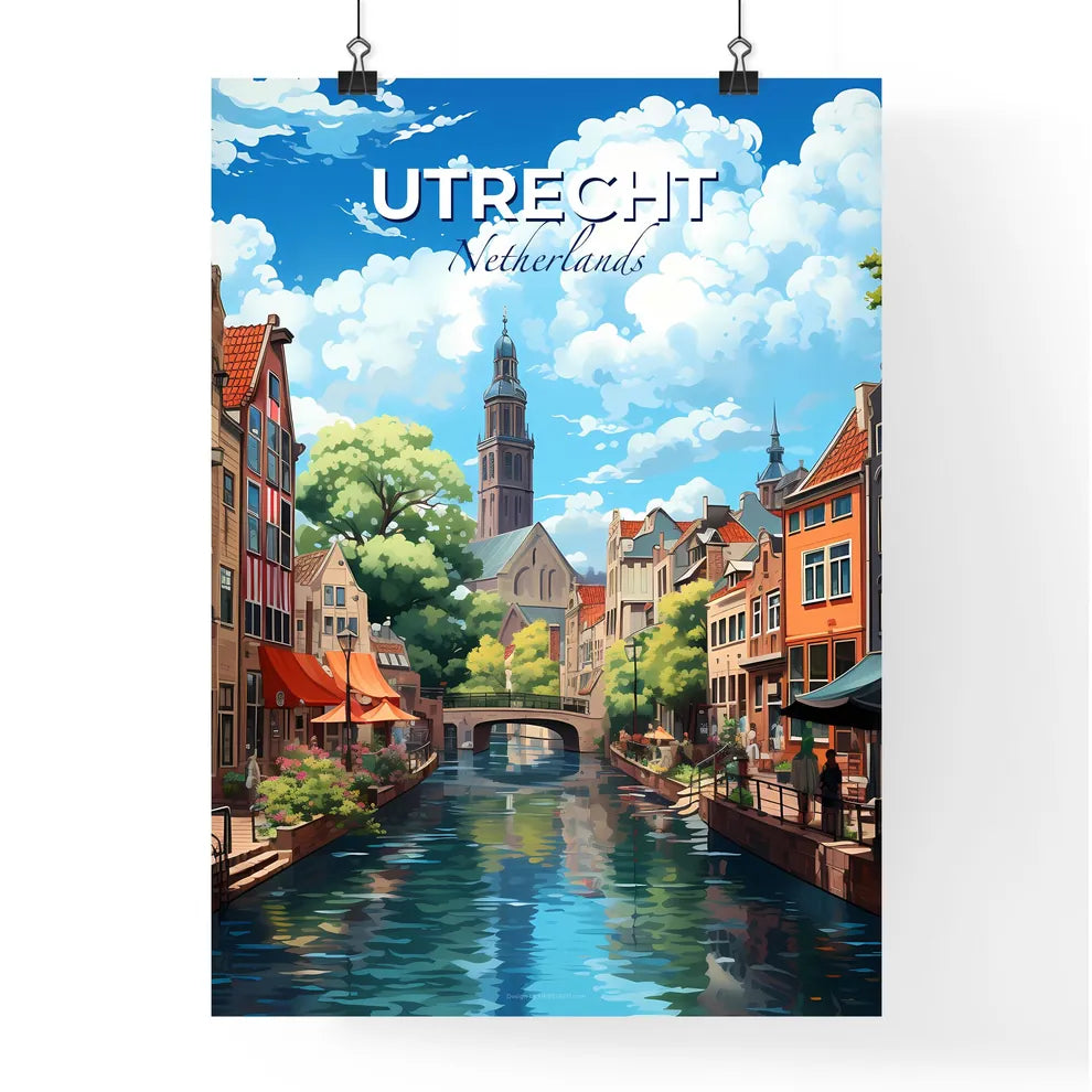 Utrecht, Netherlands, A Poster of a river with a bridge and buildings Default Title