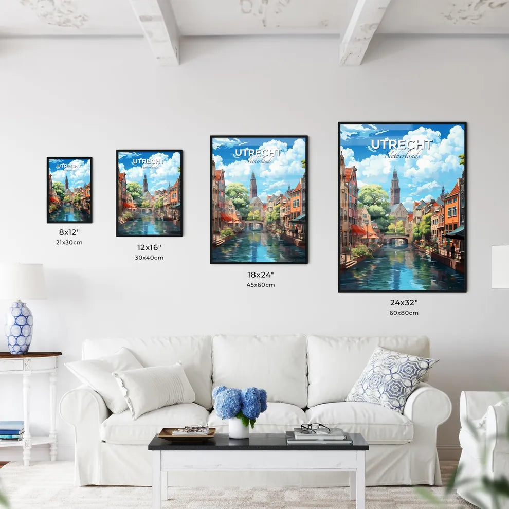 Utrecht, Netherlands, A Poster of a river with a bridge and buildings Default Title