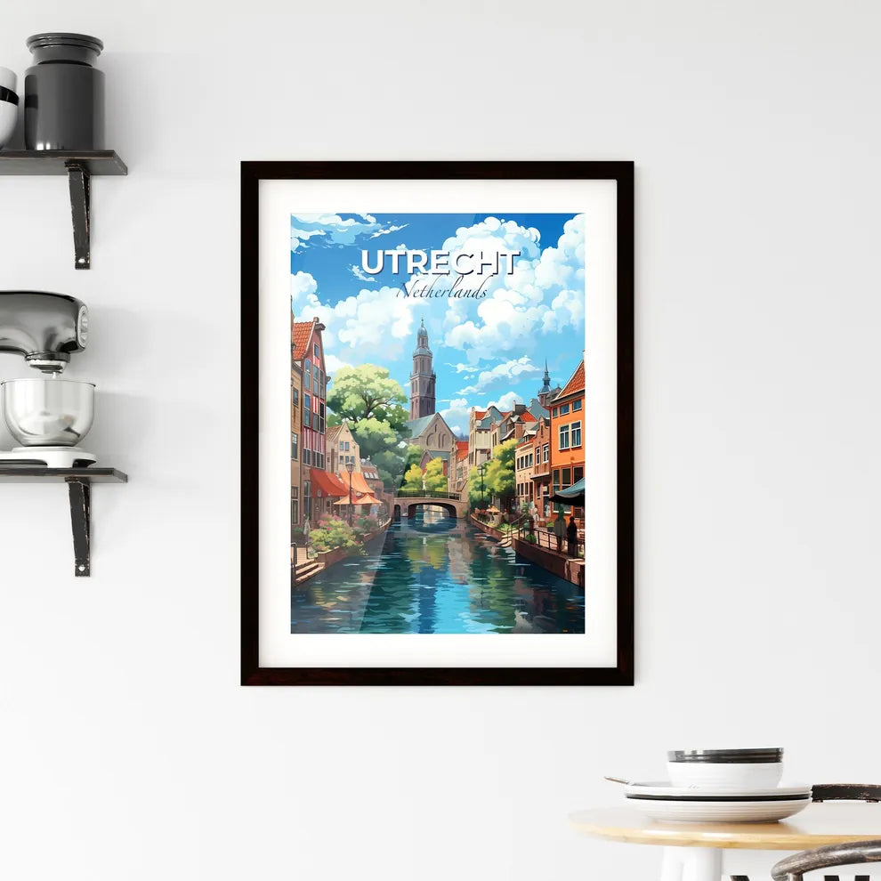 Utrecht, Netherlands, A Poster of a river with a bridge and buildings Default Title