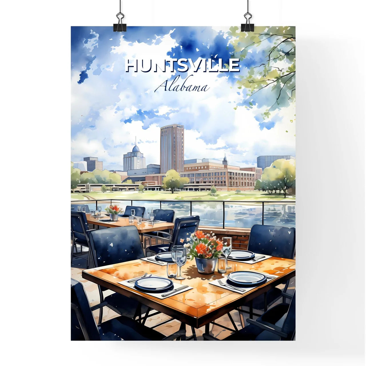 Huntsville, Alabama, A Poster of water view of a city from a restaurant Default Title