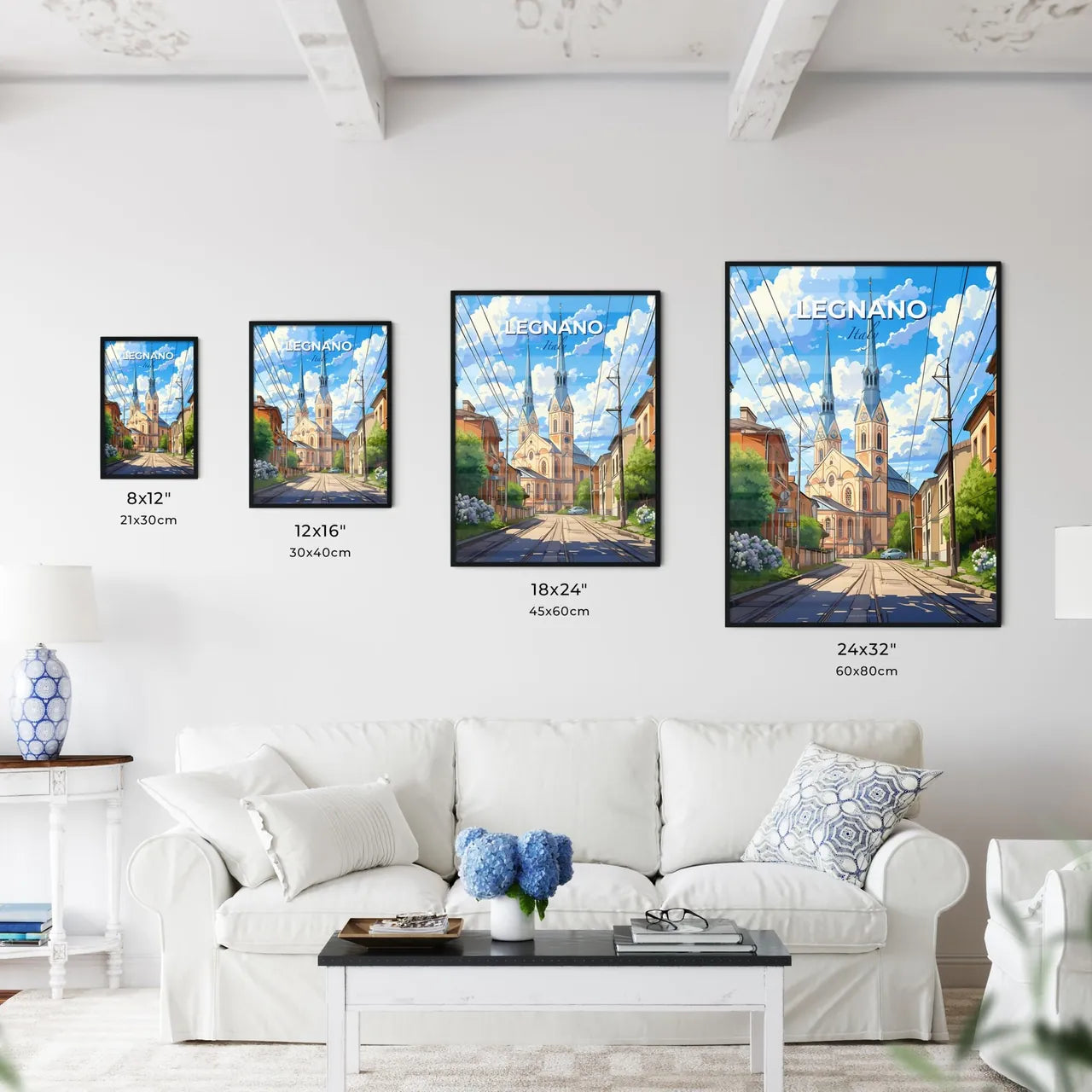 Legnano, Italy, A Poster of a street with a church and buildings Default Title