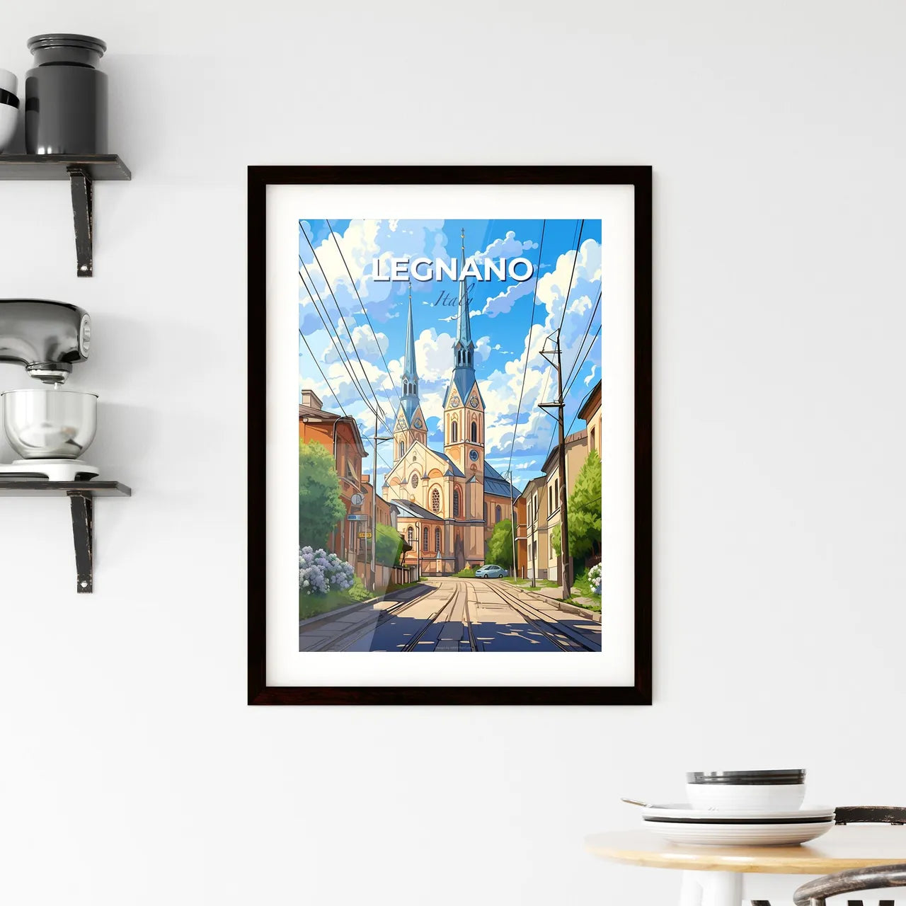 Legnano, Italy, A Poster of a street with a church and buildings Default Title