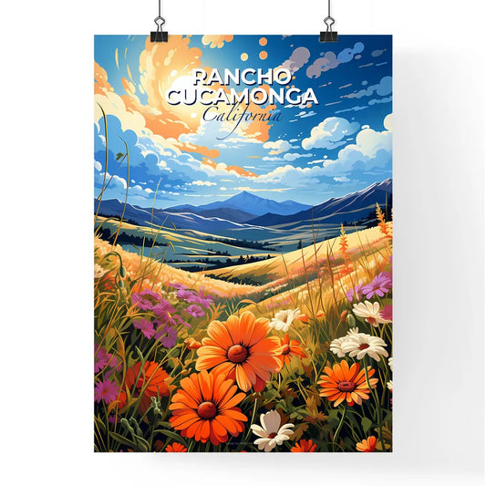 Rancho Cucamonga, California, A Poster of a painting of a landscape with flowers and mountains Default Title