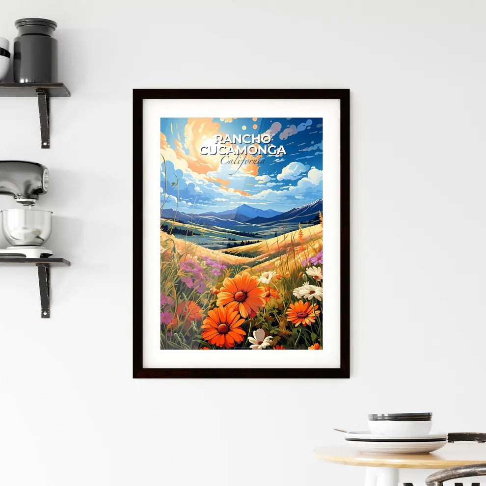 Rancho Cucamonga, California, A Poster of a painting of a landscape with flowers and mountains Default Title