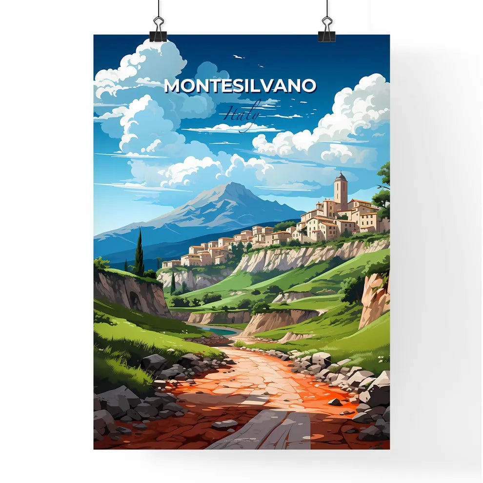 Montesilvano, Italy, A Poster of a landscape with a river and a town on the side Default Title