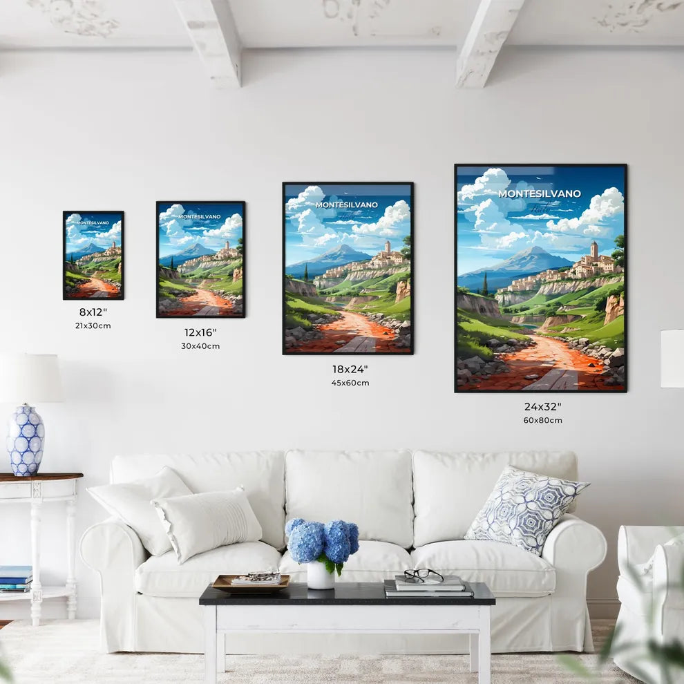 Montesilvano, Italy, A Poster of a landscape with a river and a town on the side Default Title