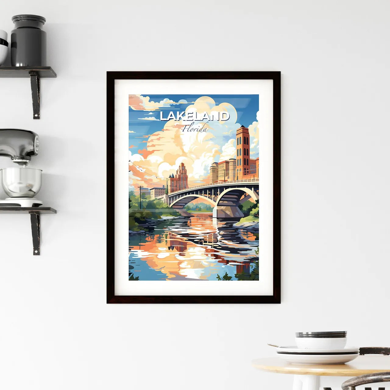 Lakeland, Florida, A Poster of a bridge over a river with trees and buildings Default Title