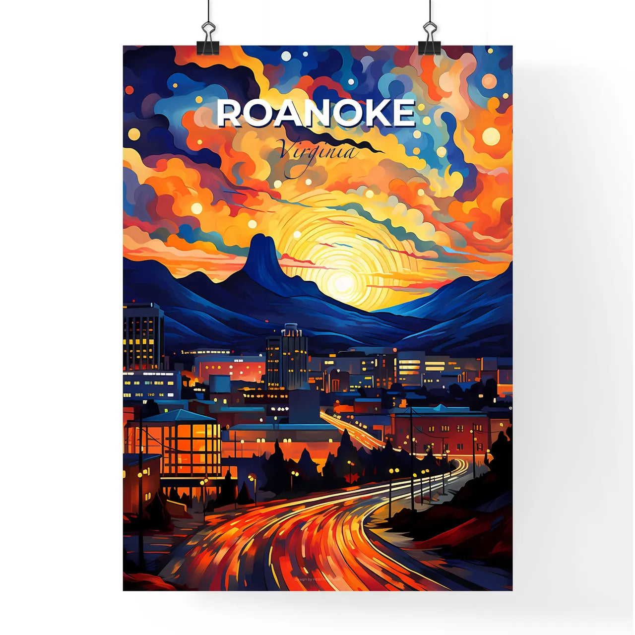 Roanoke, Virginia, A Poster of a colorful sky over a city Default Title