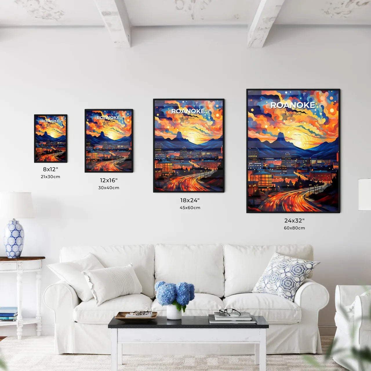 Roanoke, Virginia, A Poster of a colorful sky over a city Default Title