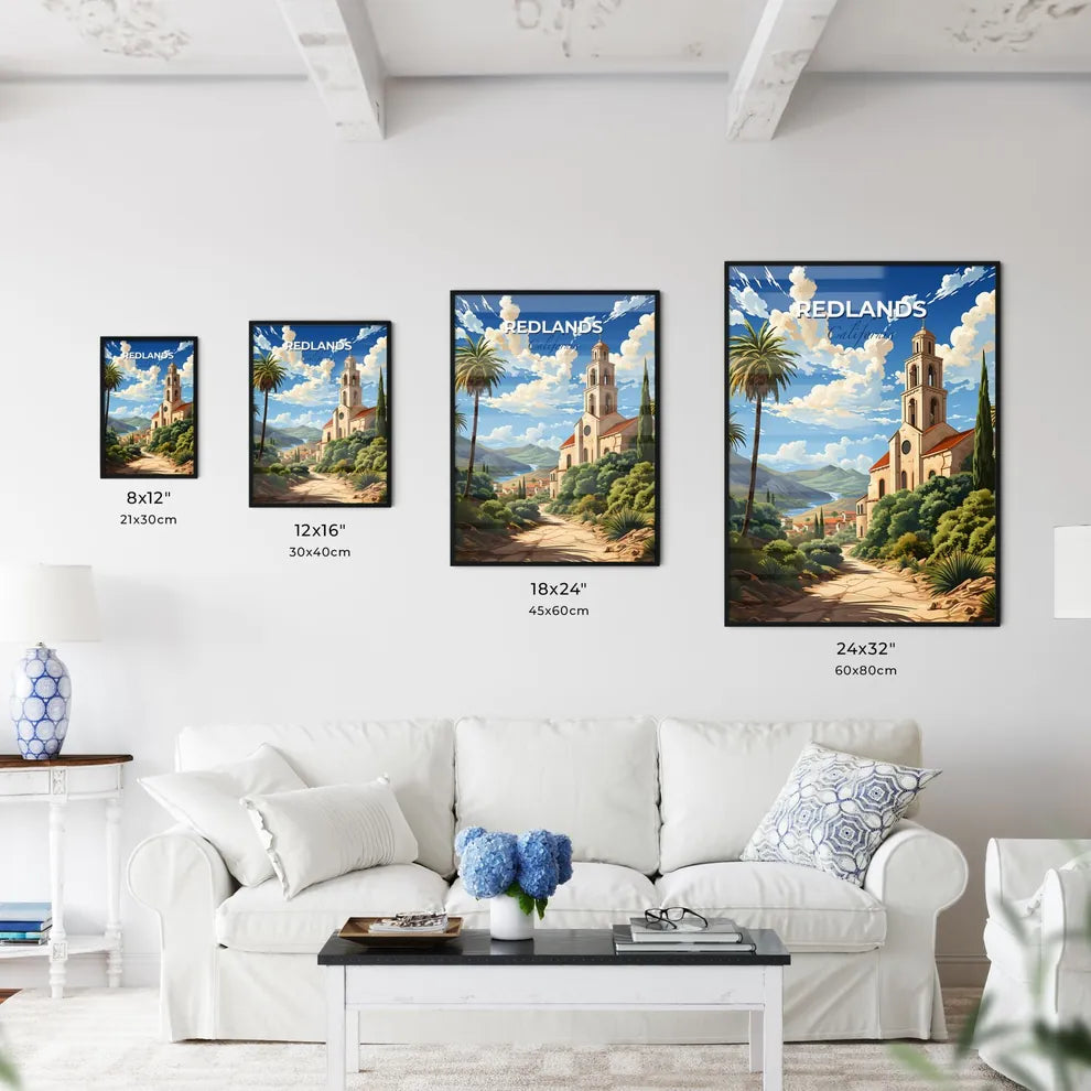 Redlands, California, A Poster of a church with a steeple and trees Default Title