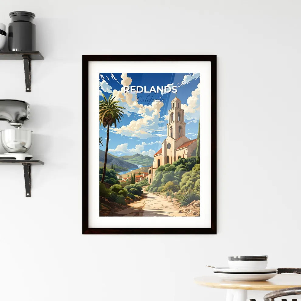 Redlands, California, A Poster of a church with a steeple and trees Default Title