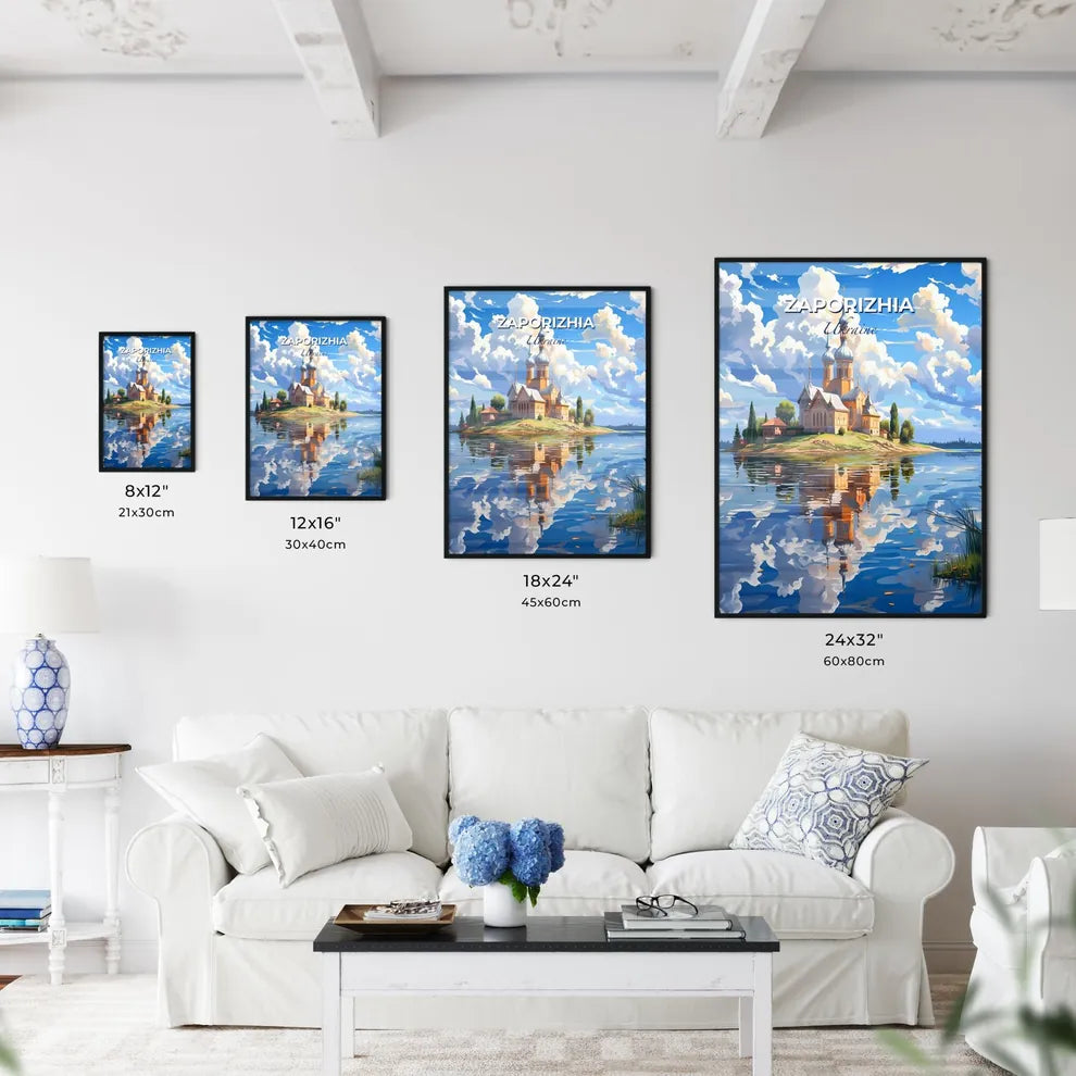 Zaporizhia, Ukraine, A Poster of a building on an island with a body of water Default Title