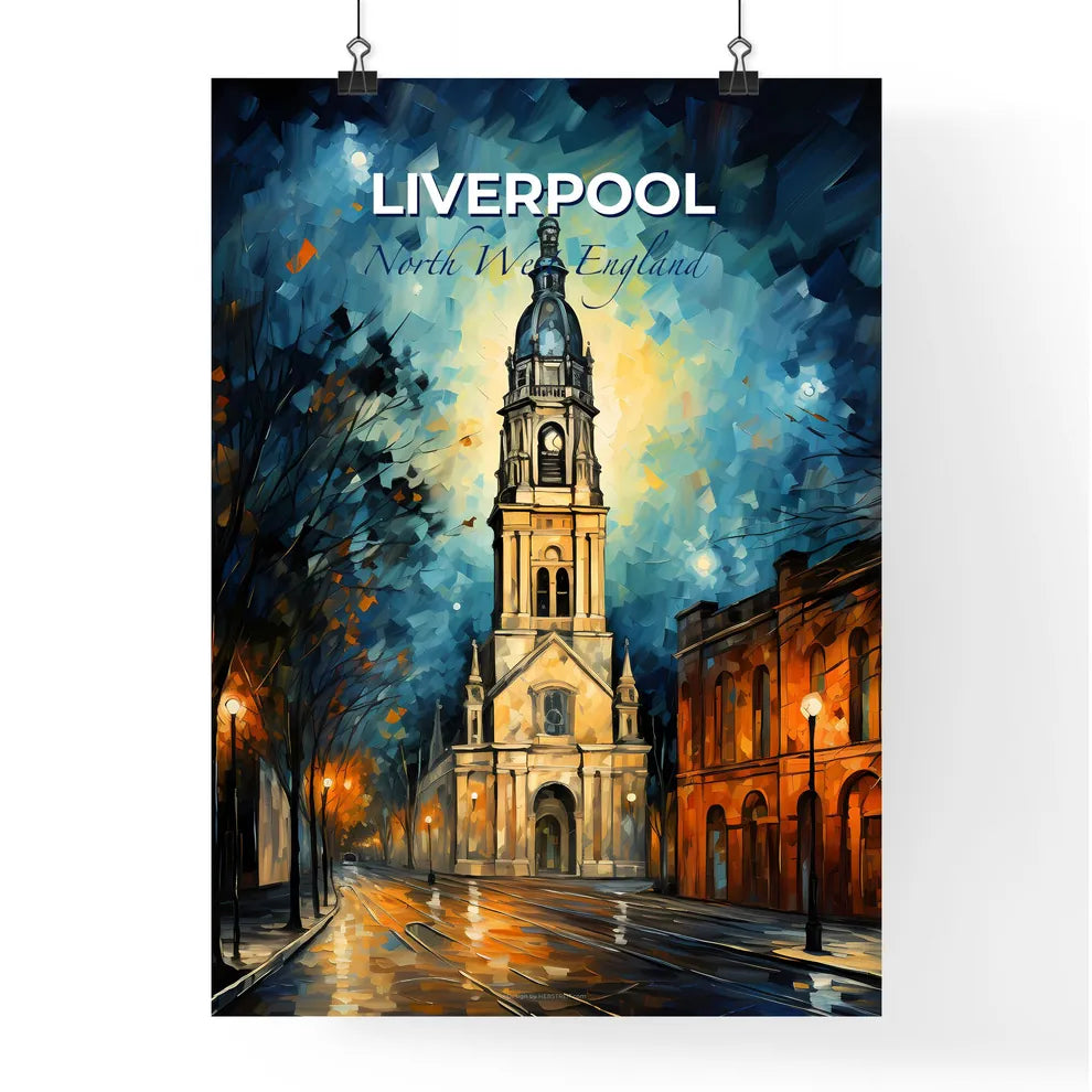 Liverpool, North West England, A Poster of a building with a tower and a street in the background Default Title