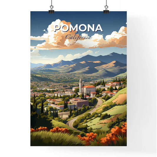 Pomona, California, A Poster of a landscape of a town with trees and mountains Default Title