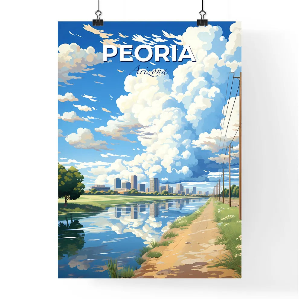 Peoria, Arizona, A Poster of a water way with trees and a city in the background Default Title