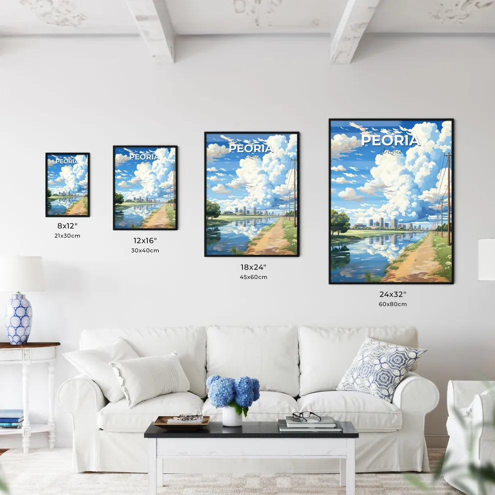 Peoria, Arizona, A Poster of a water way with trees and a city in the background Default Title