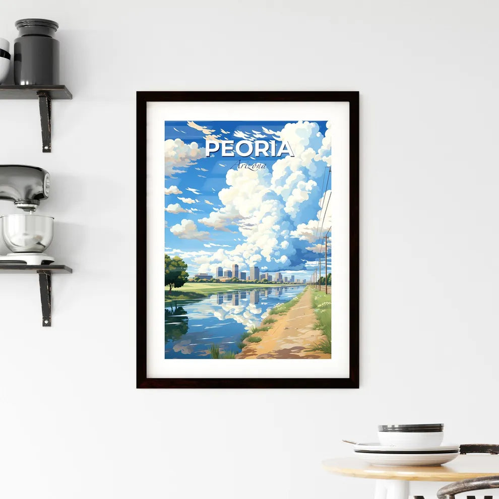 Peoria, Arizona, A Poster of a water way with trees and a city in the background Default Title