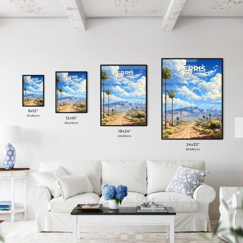 Perris, California, A Poster of a road with palm trees and mountains in the background Default Title