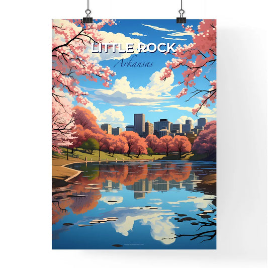 Little Rock, Arkansas, A Poster of a lake with pink flowers and trees in the foreground Default Title