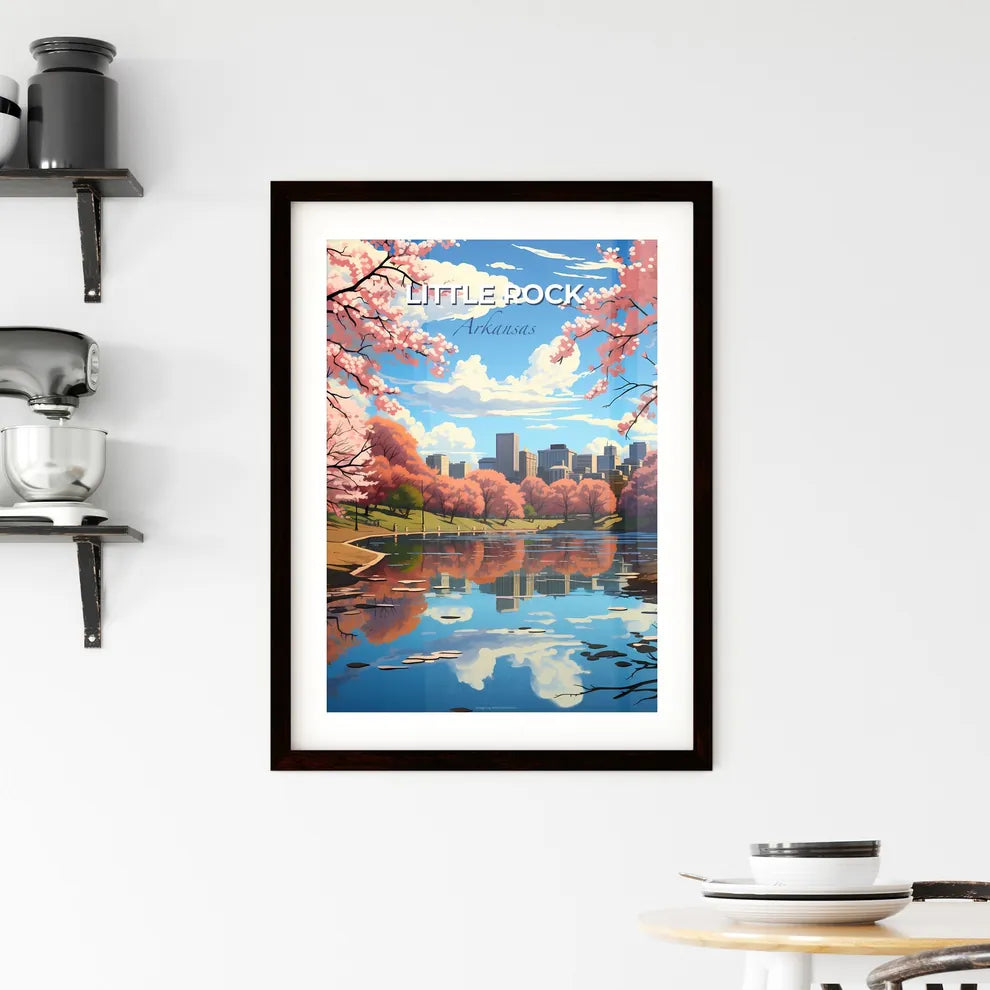 Little Rock, Arkansas, A Poster of a lake with pink flowers and trees in the foreground Default Title