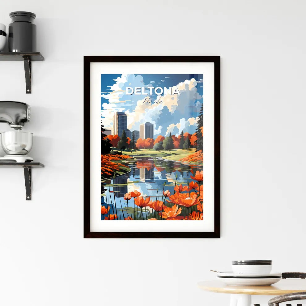 Deltona, Florida, A Poster of a water body with orange flowers and trees in the background Default Title