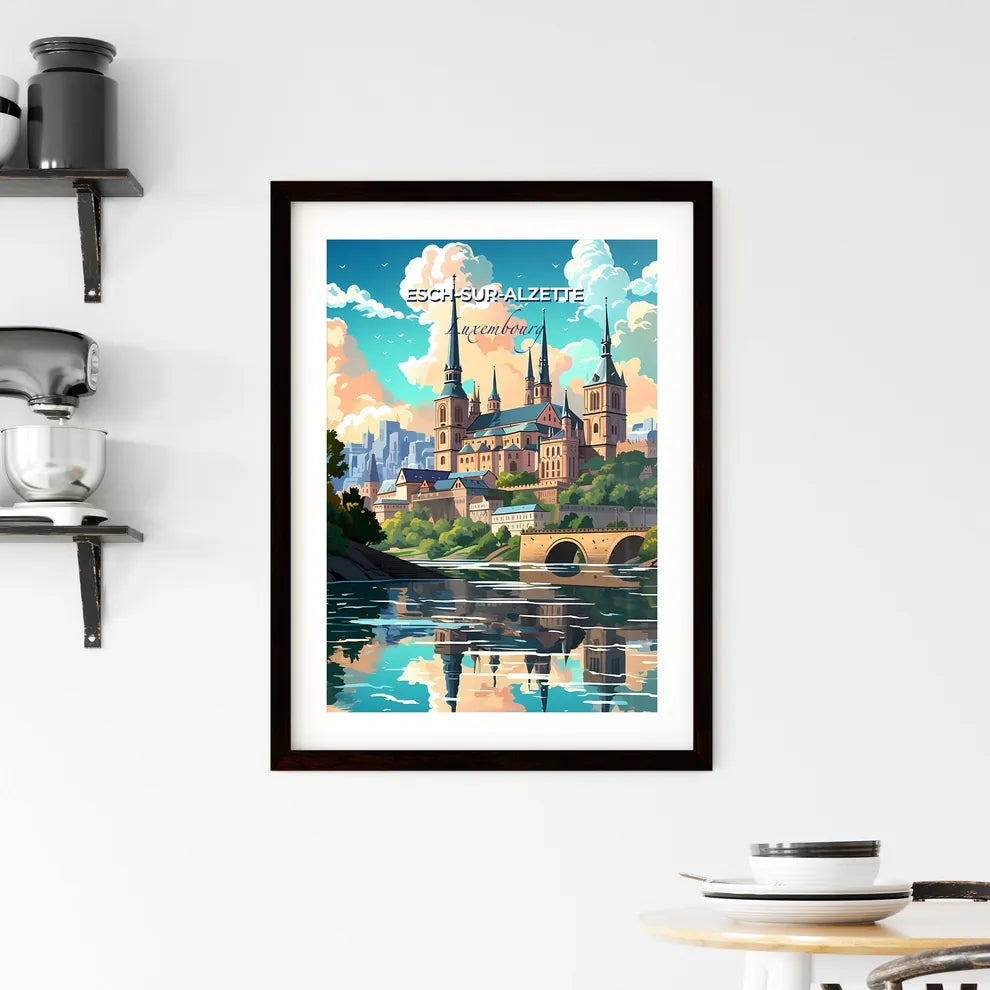 Esch-Sur-Alzette, Luxembourg, A Poster of a castle with towers and a bridge over a river Default Title