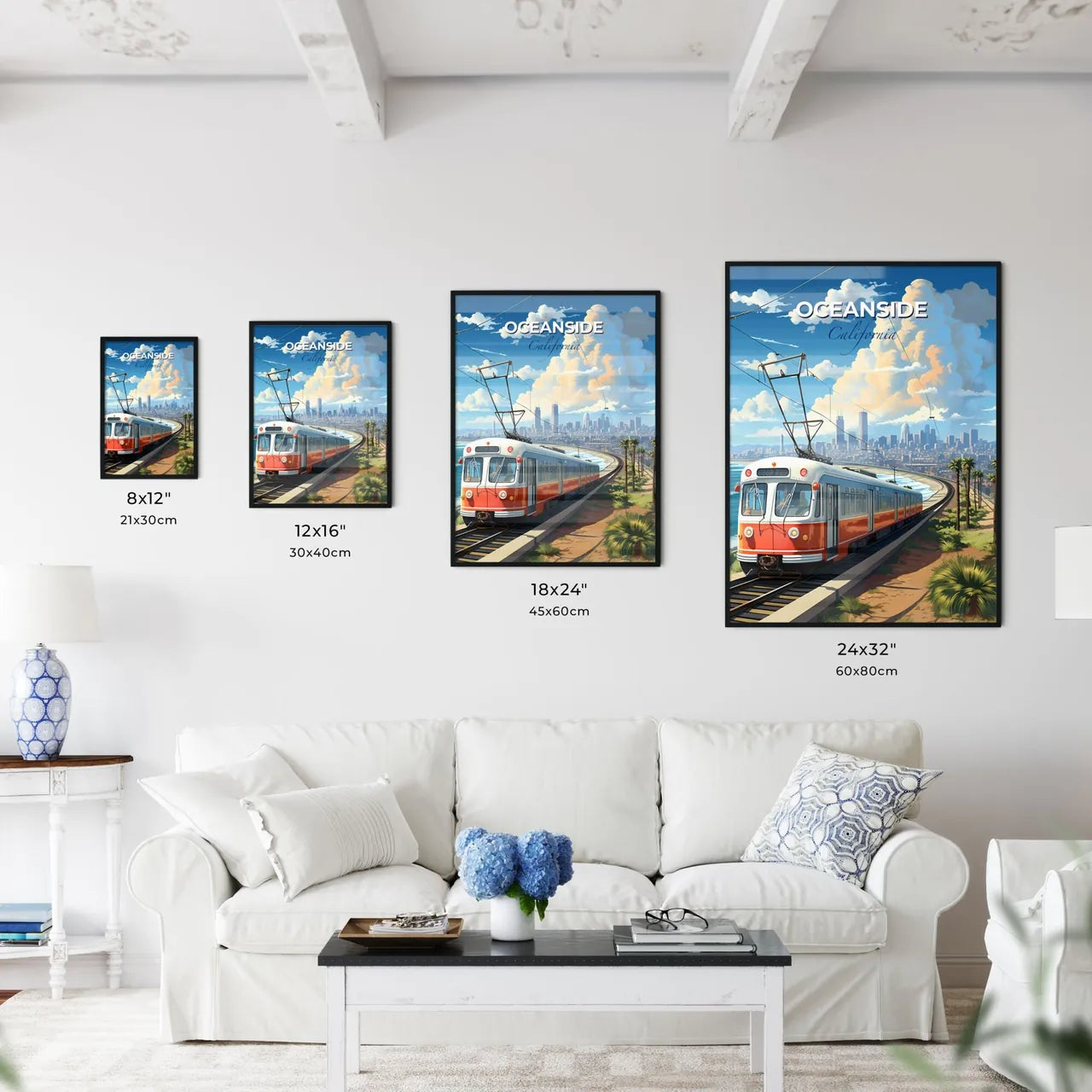 Oceanside, California, A Poster of a train on the tracks by the water Default Title